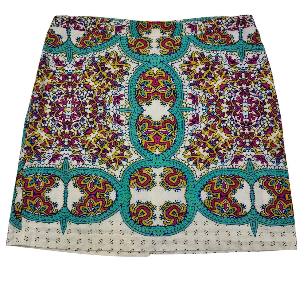 Lucy & Laurel Boho Natural Lightweight Floral Linen Blend Skirt Women's Size 12